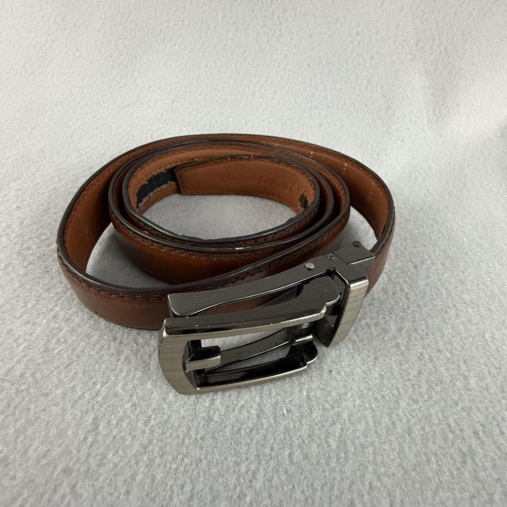 Vincent Cavallo Belt Mens 40 Brown Leather Ratchet Adjustable Automatic Buckle